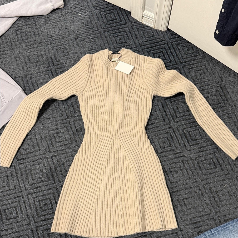 H&M Ribbed Long Sleeve Knit Dress in Cream